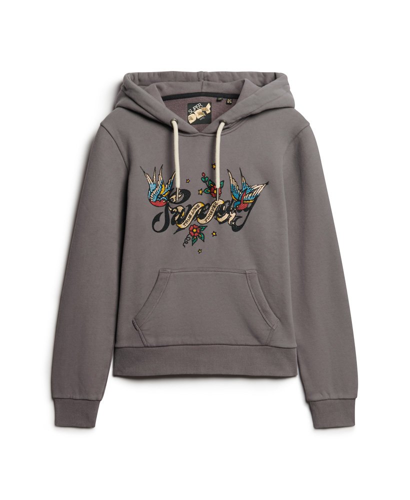 bluza z kapturem z nadrukiem tattoo script w kolorze rock grey