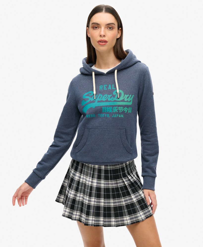 bluza z kapturem tonal vintage z graficznym logo w kolorze indigo marl