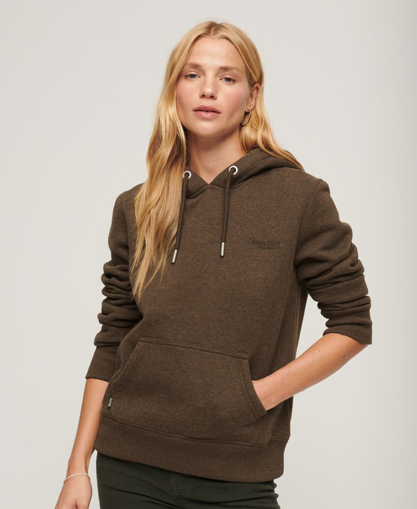 bluza z kapturem essential logo w kolorze ciemnego brązu czekoladowego i melanżu