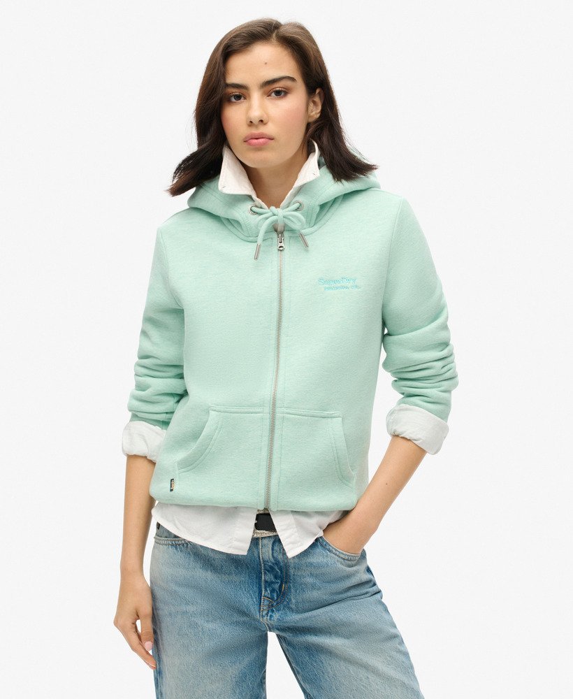 bluza z kapturem essential logo na zamek w kolorze miętowej zieleni i melanżu