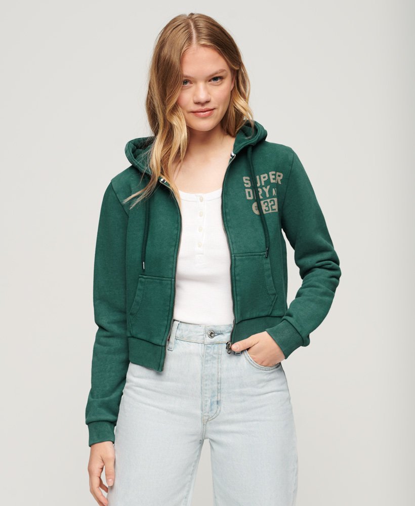 bluza z kapturem athletic essentials crop zip w kolorze ciemnej sosny