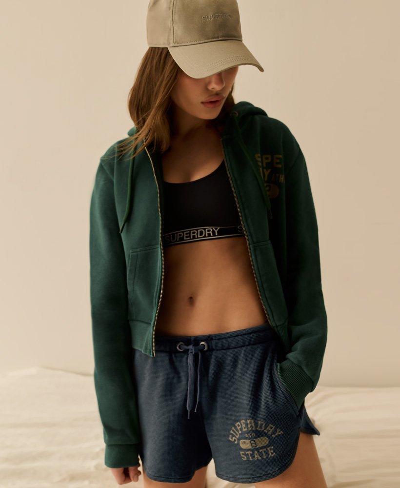 bluza z kapturem athletic essentials crop zip w kolorze ciemnej sosny