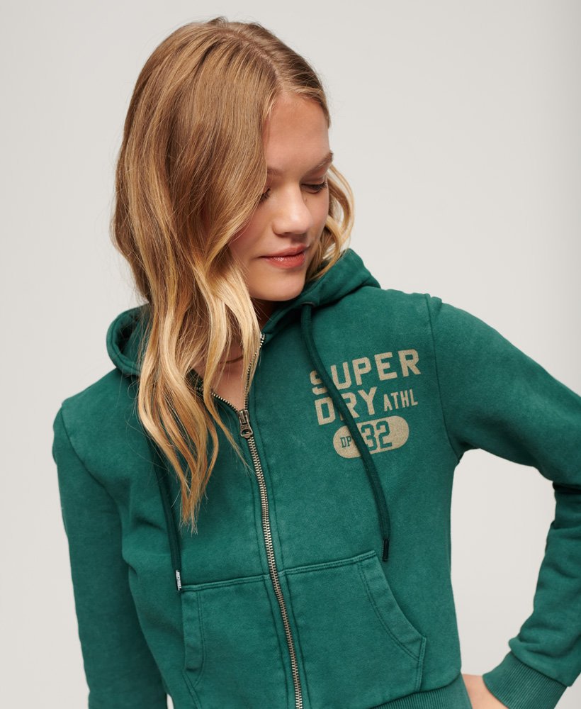 bluza z kapturem athletic essentials crop zip w kolorze ciemnej sosny
