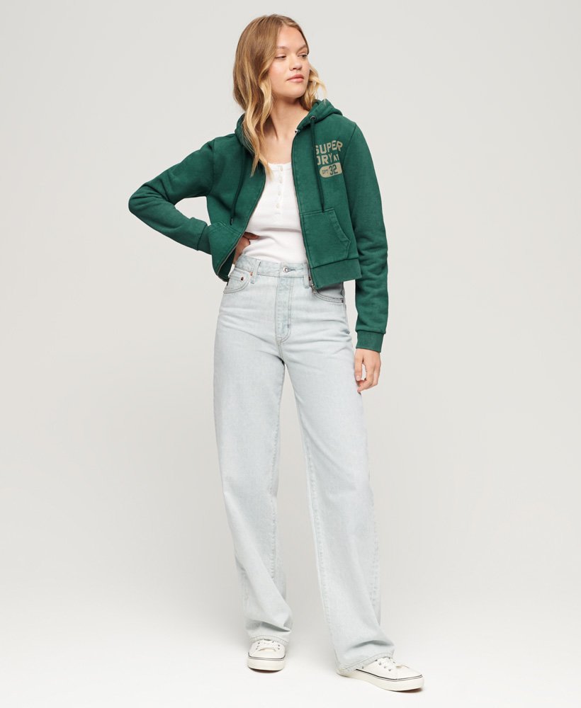 bluza z kapturem athletic essentials crop zip w kolorze ciemnej sosny