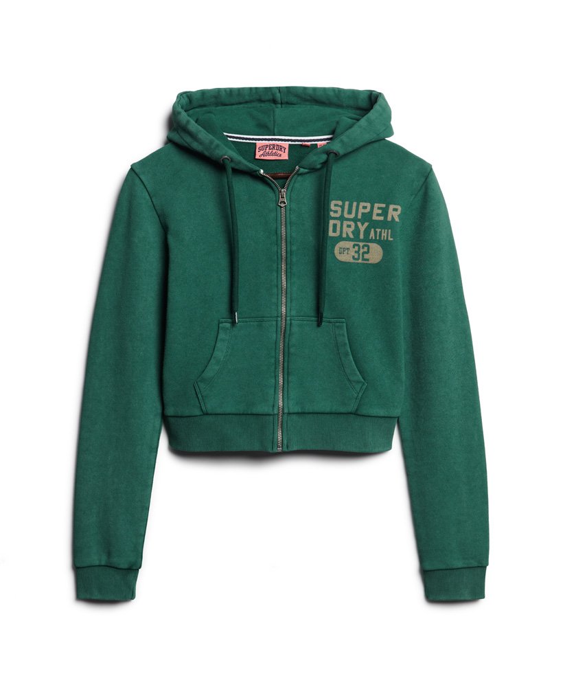 bluza z kapturem athletic essentials crop zip w kolorze ciemnej sosny