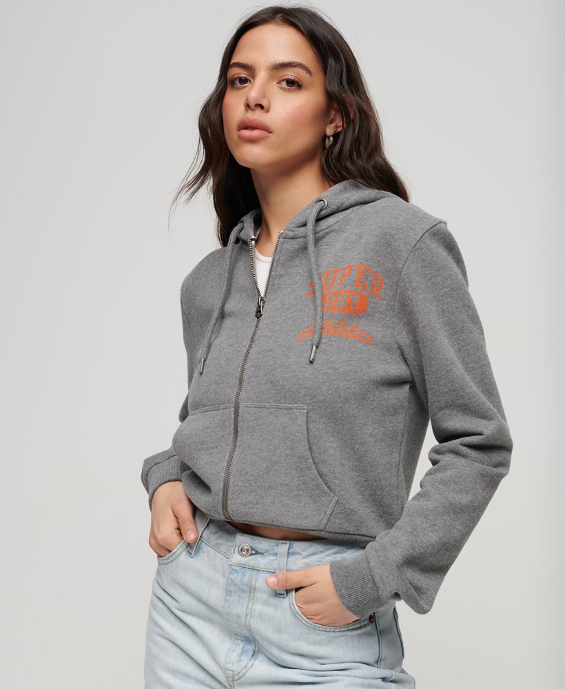 bluza z kapturem athletic essentials crop zip w kolorze ciemnoszarym melanŻowym
