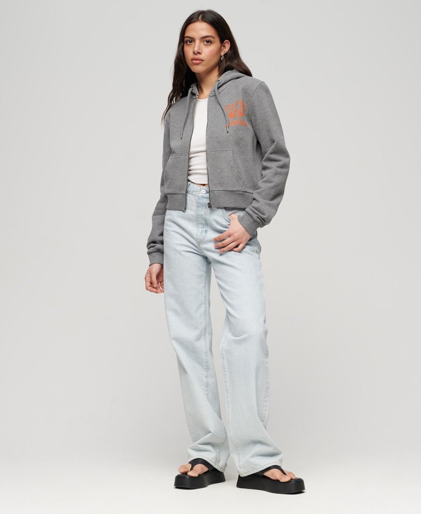 bluza z kapturem athletic essentials crop zip w kolorze ciemnoszarym melanŻowym