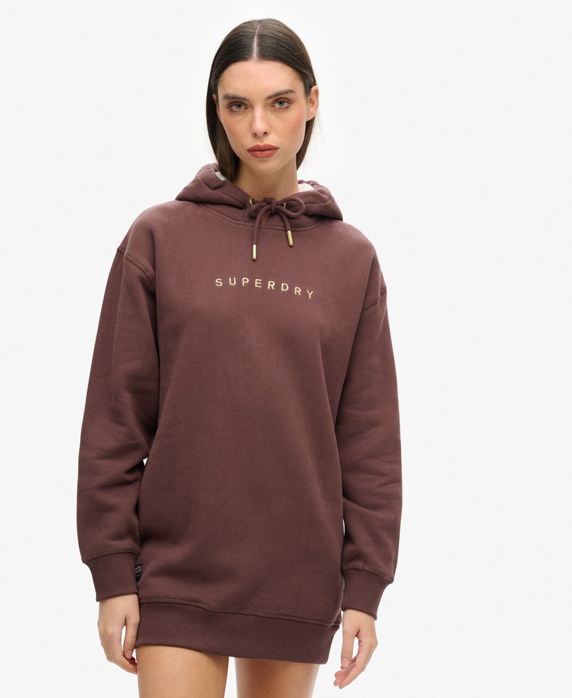 sukienka z kapturem luxe metallic logo w kolorze french roast brown
