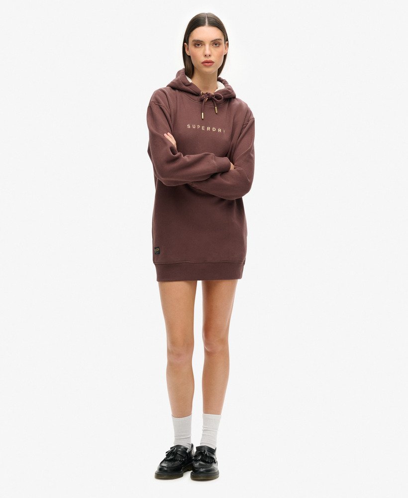 sukienka z kapturem luxe metallic logo w kolorze french roast brown