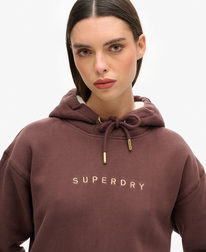 sukienka z kapturem luxe metallic logo w kolorze french roast brown