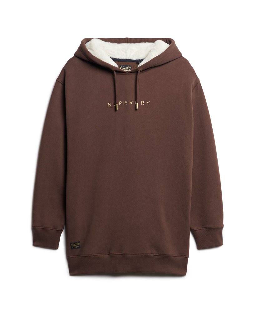sukienka z kapturem luxe metallic logo w kolorze french roast brown