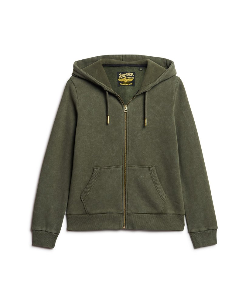 bluza z kapturem i zamkiem błyskawicznym z tatuażem i kryształkami w kolorze khaki