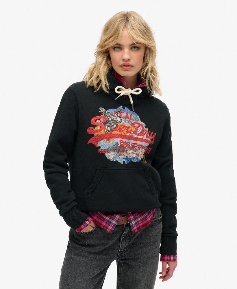 bluza z kapturem tokyo vintage z graficznym logo w kolorze czarnym