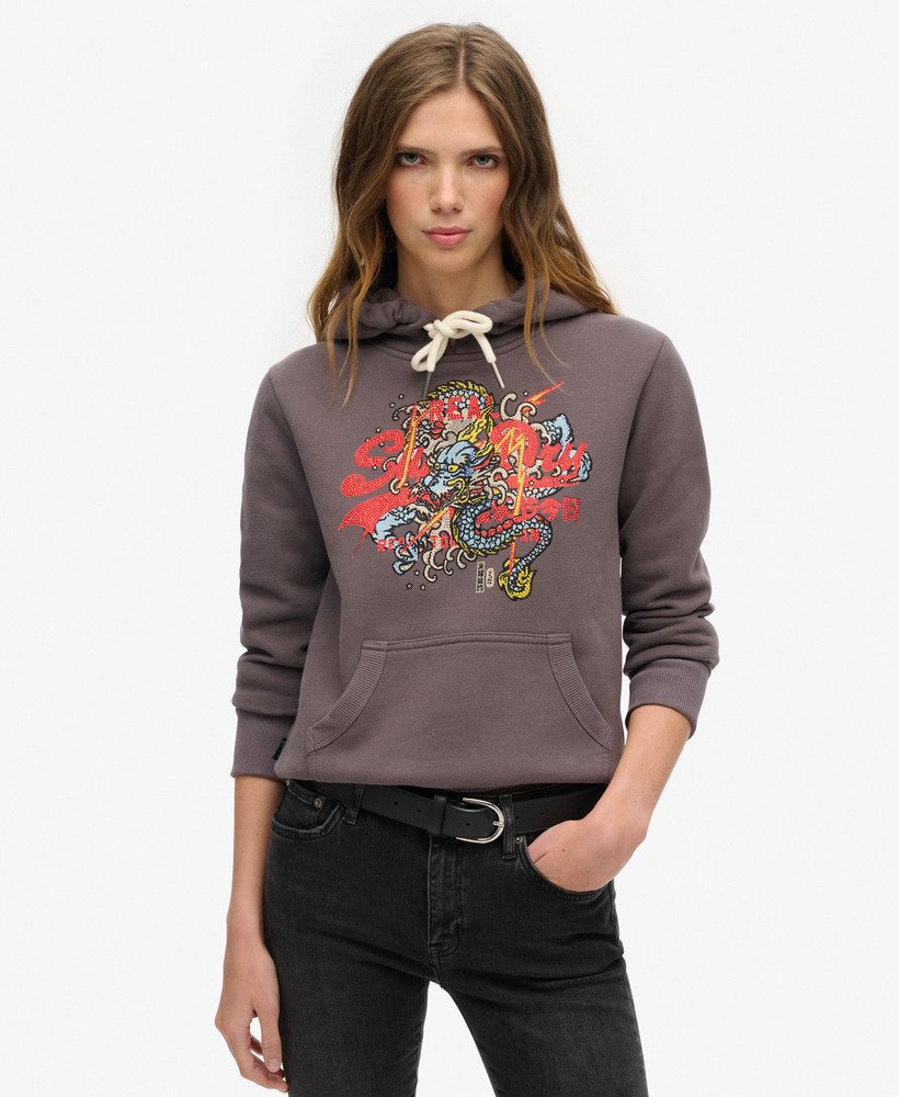 bluza z kapturem tokyo vintage z graficznym logo w kolorze rock dark grey