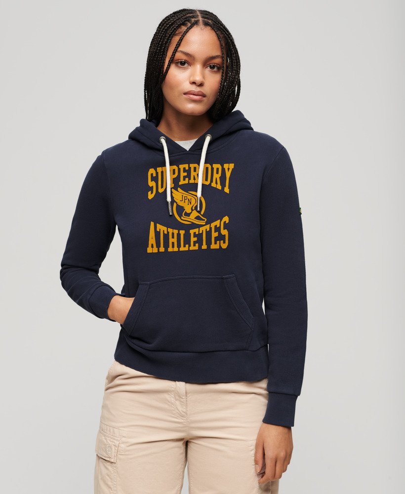 bluza z kapturem varsity flocked graphic w kolorze darkest navy
