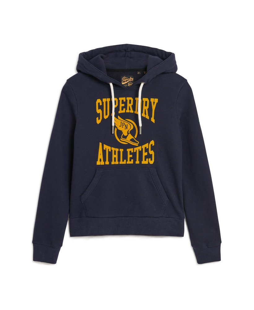 bluza z kapturem varsity flocked graphic w kolorze darkest navy