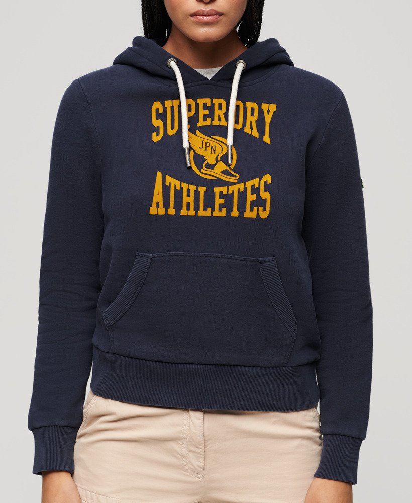 bluza z kapturem varsity flocked graphic w kolorze darkest navy