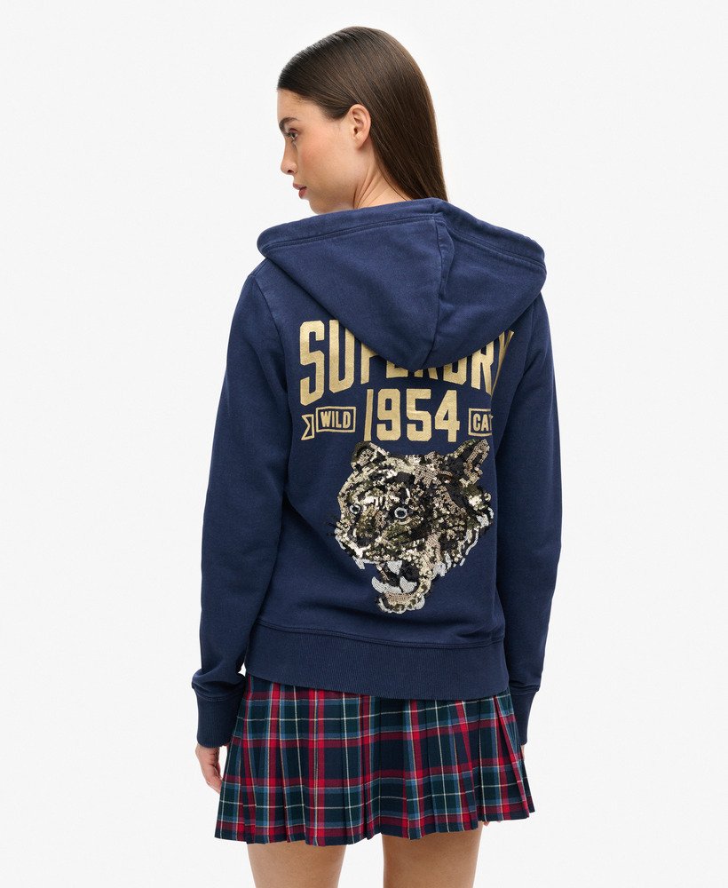 ozdobna bluza z kapturem i zamkiem błyskawicznym w kolorze rich navy