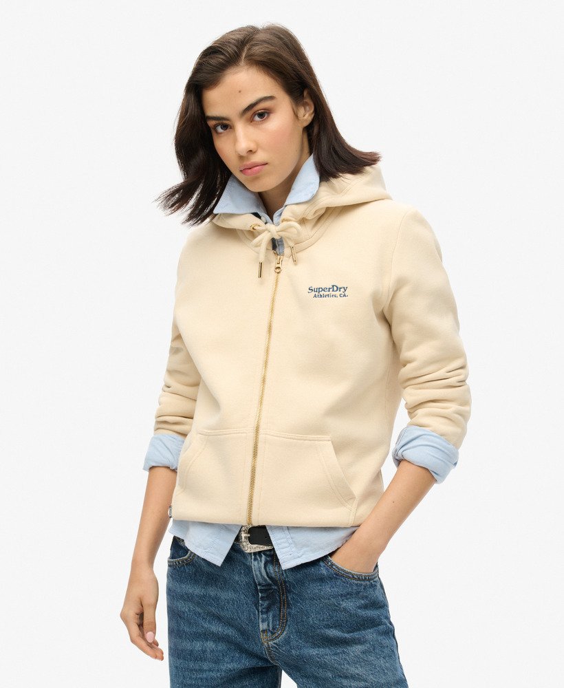 bluza z kapturem essential logo na zamek w kolorze kremowo-beżowym z tapioki