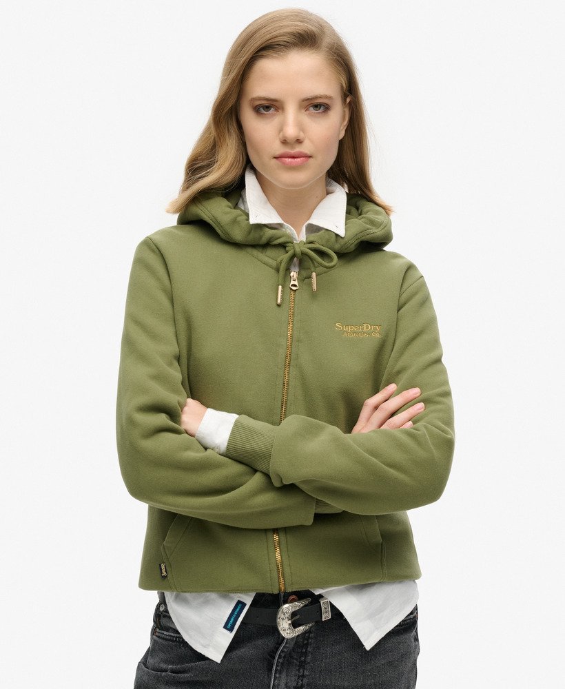 bluza z kapturem essential logo na zamek w kolorze oliwkowo-khaki