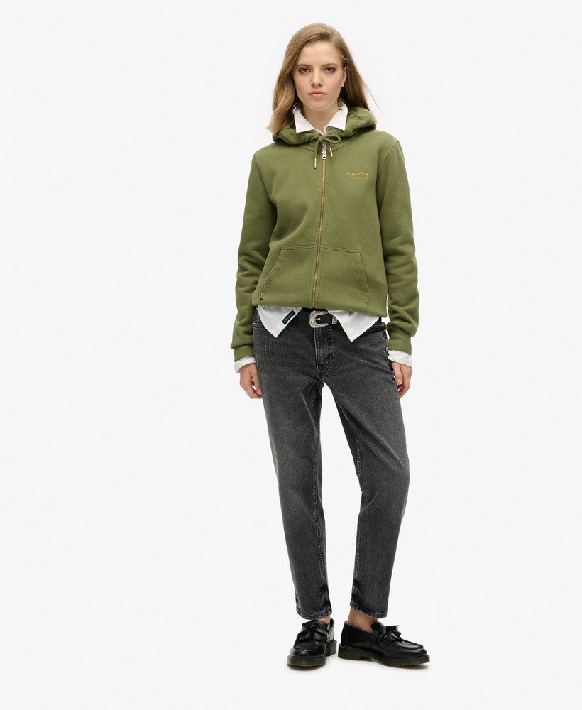 bluza z kapturem essential logo na zamek w kolorze oliwkowo-khaki