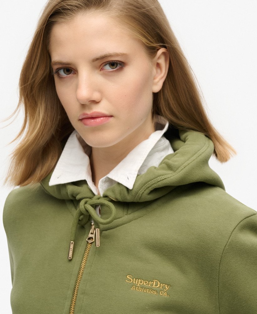 bluza z kapturem essential logo na zamek w kolorze oliwkowo-khaki