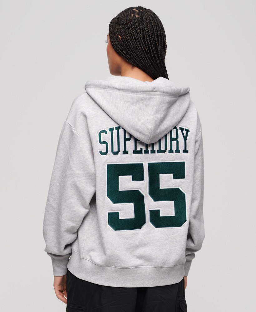 bluza z kapturem i logo chłopaka z collegeu w kolorze szaro-marmurowym