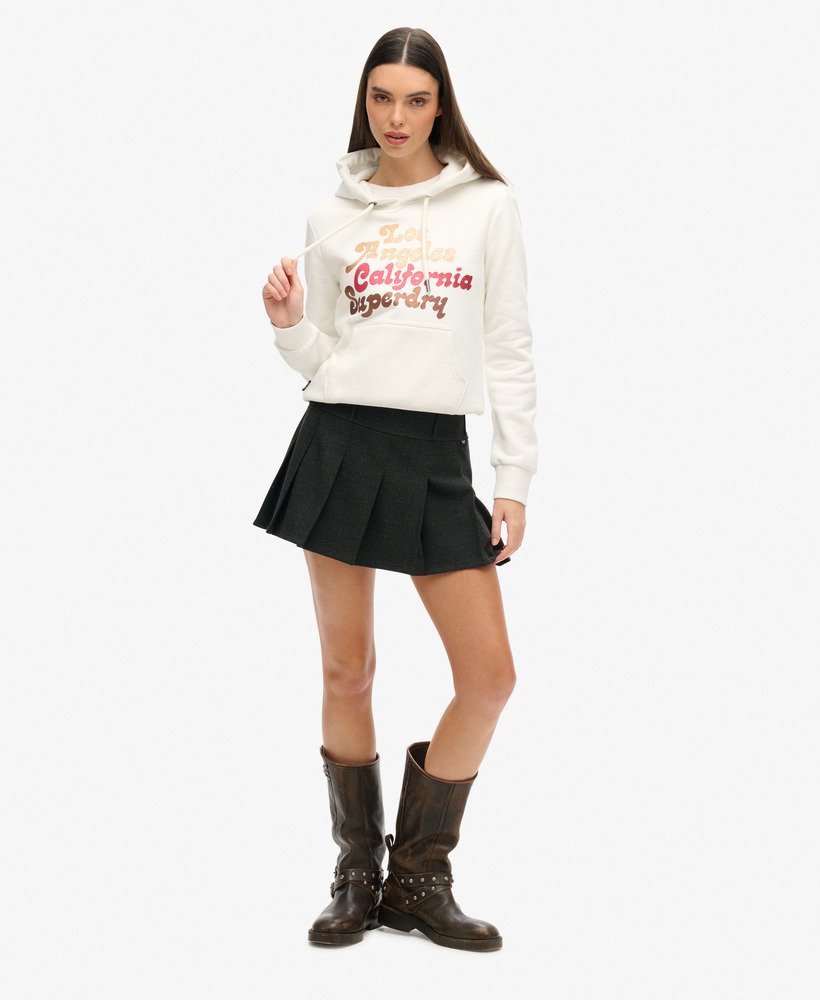 bluza z kapturem z brokatowym logo w stylu retro w kolorze ecru