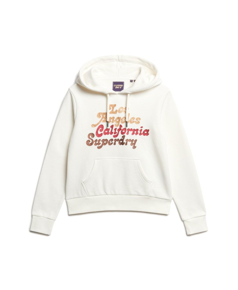 bluza z kapturem z brokatowym logo w stylu retro w kolorze ecru