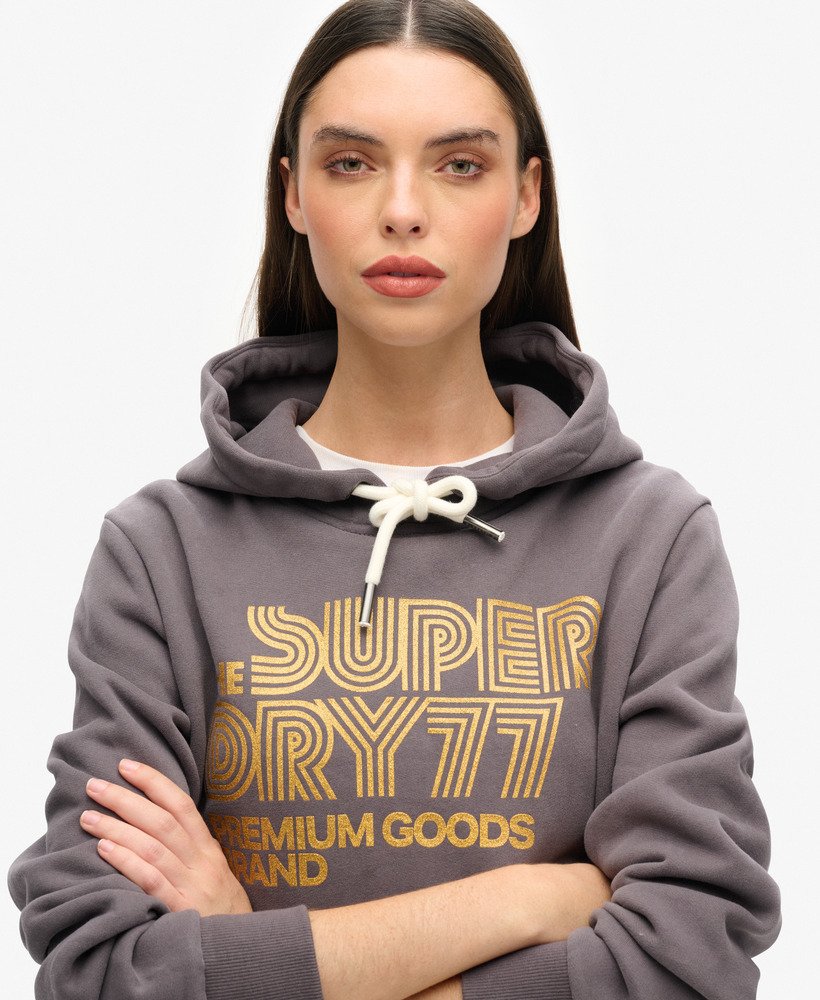 bluza z kapturem retro glitter logo w kolorze rock dark grey