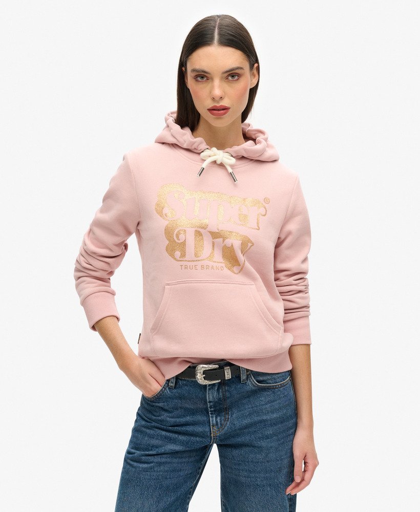 bluza z kapturem z logo w stylu retro z brokatem w kolorze różowego różu