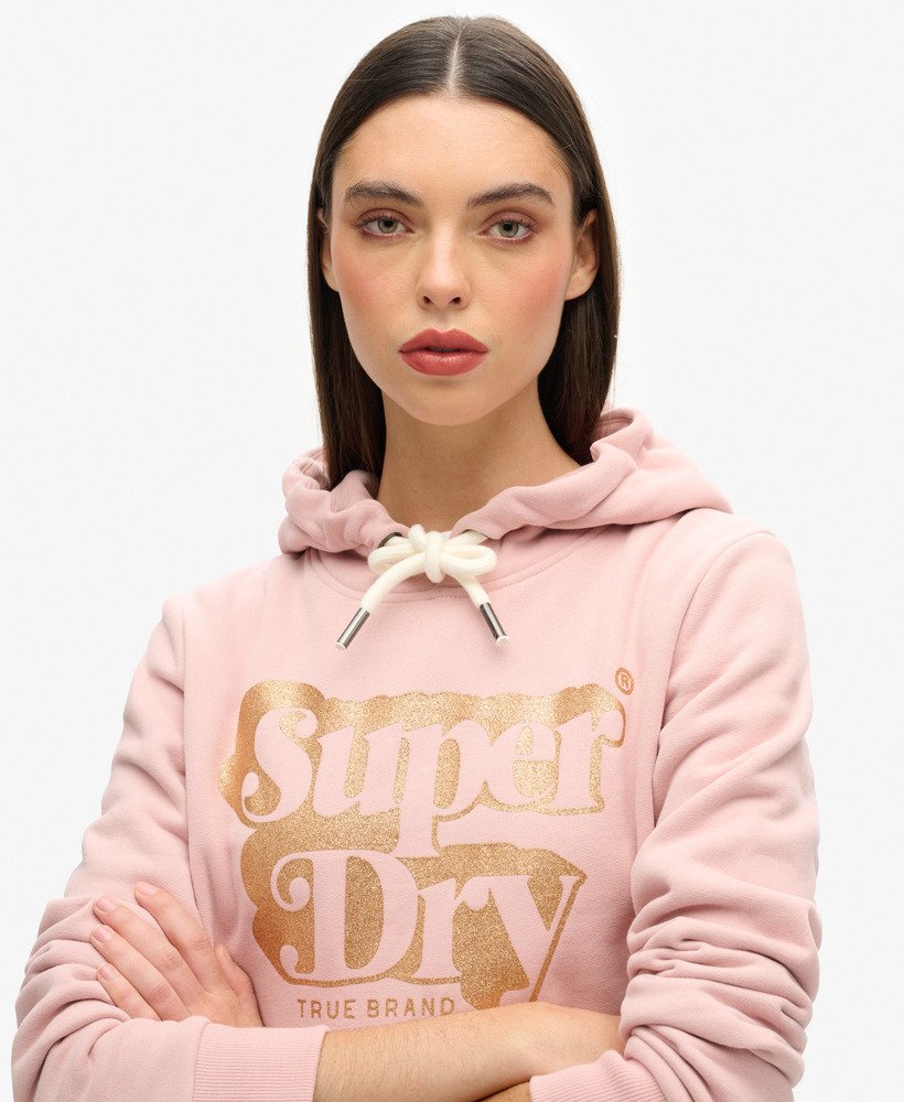bluza z kapturem z logo w stylu retro z brokatem w kolorze różowego różu