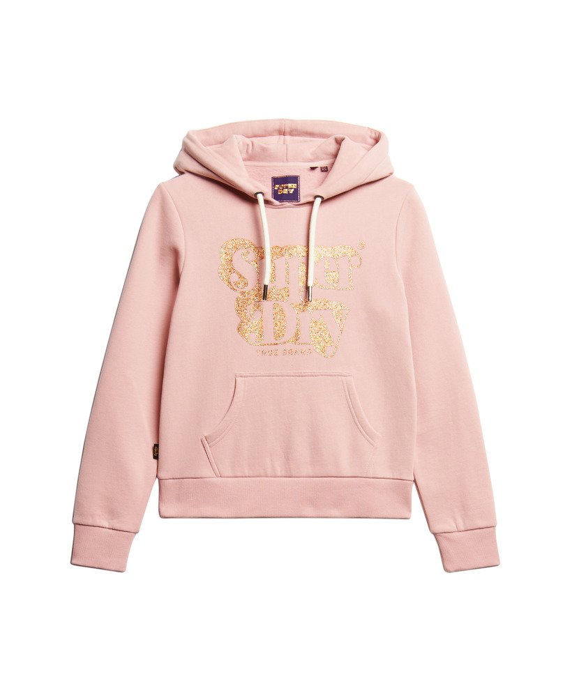bluza z kapturem z logo w stylu retro z brokatem w kolorze różowego różu