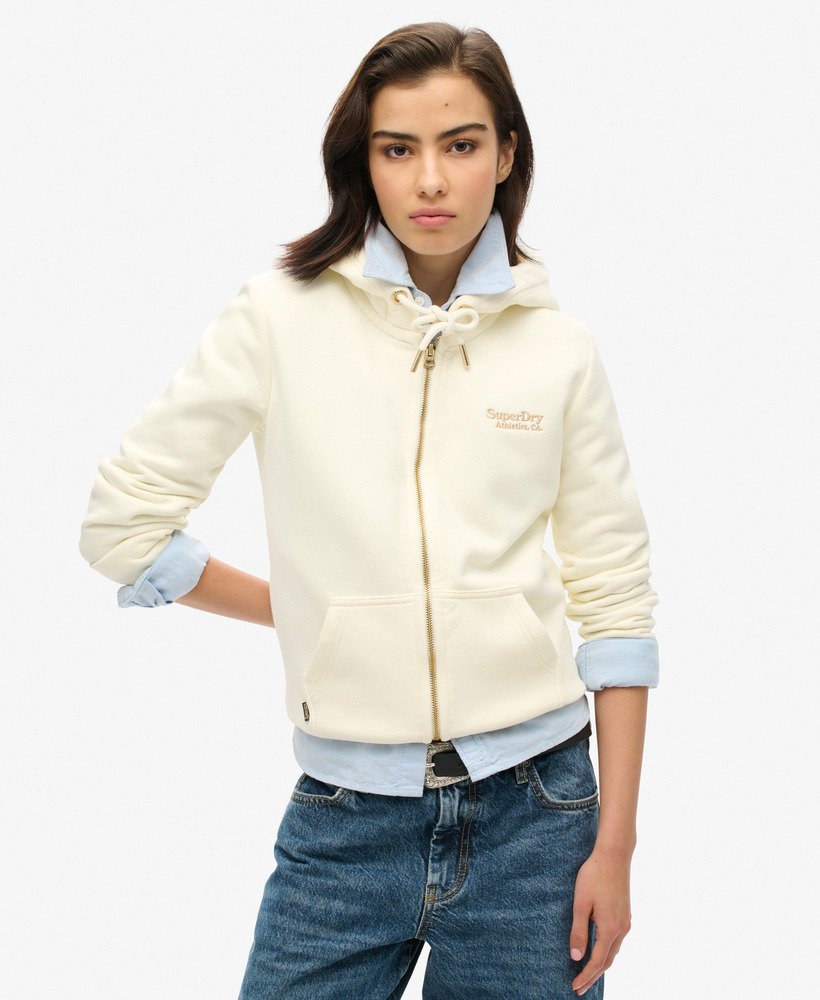 bluza z kapturem essential logo zapinana na zamek w kolorze off white