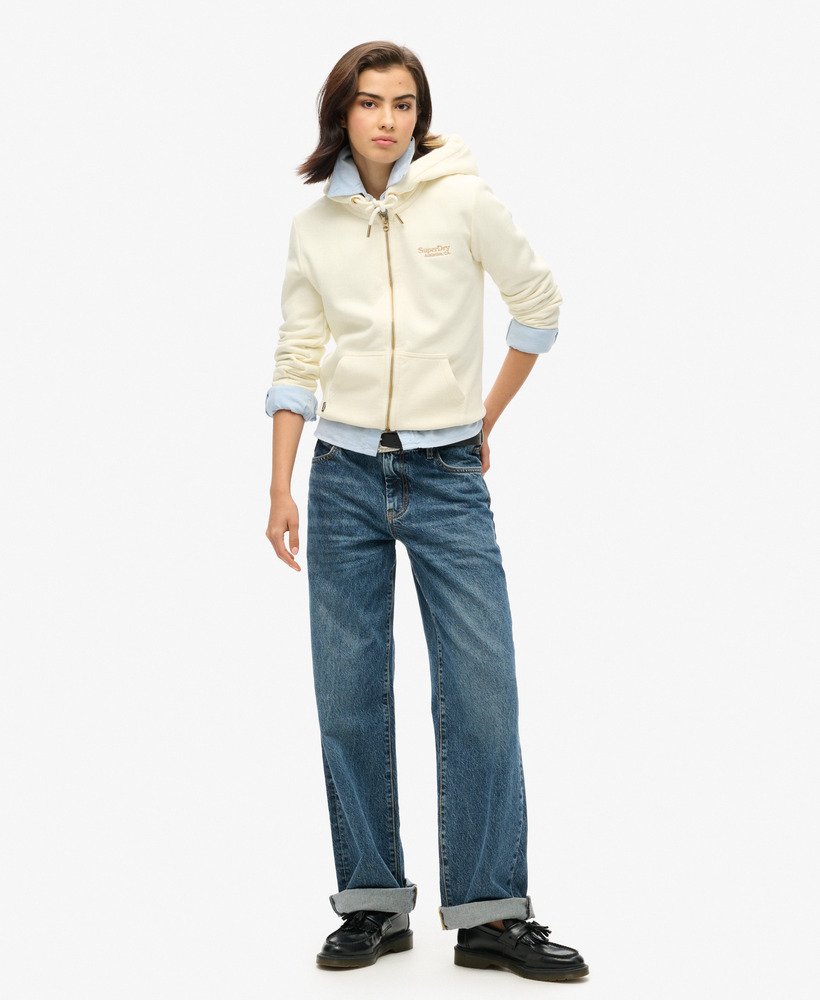bluza z kapturem essential logo zapinana na zamek w kolorze off white