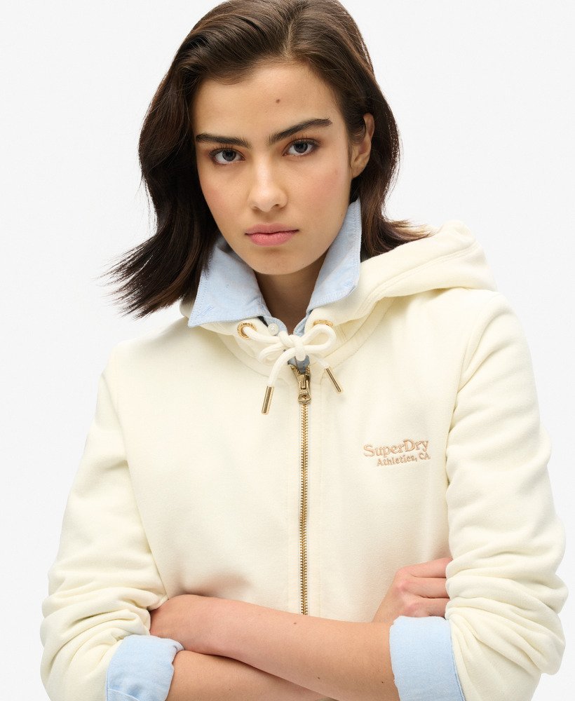 bluza z kapturem essential logo zapinana na zamek w kolorze off white