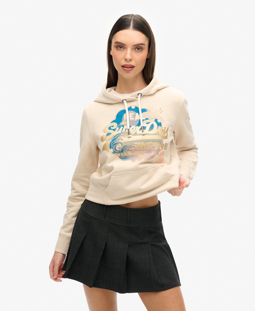 bluza z kapturem vintage logo itago w kolorze kremowo-beżowym z tapioki