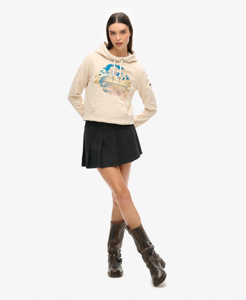 bluza z kapturem vintage logo itago w kolorze kremowo-beżowym z tapioki
