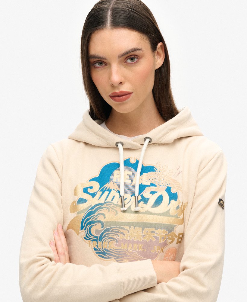 bluza z kapturem vintage logo itago w kolorze kremowo-beżowym z tapioki
