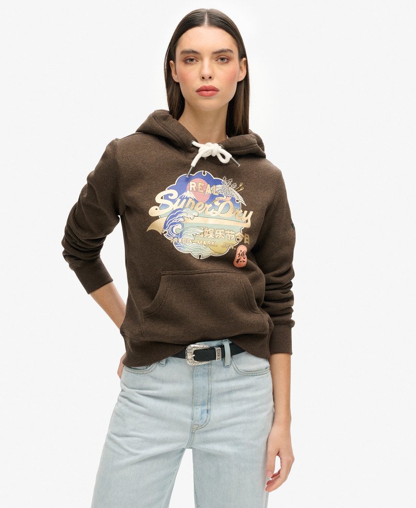 bluza z kapturem vintage logo itago w kolorze ciemnego brązu czekoladowego
