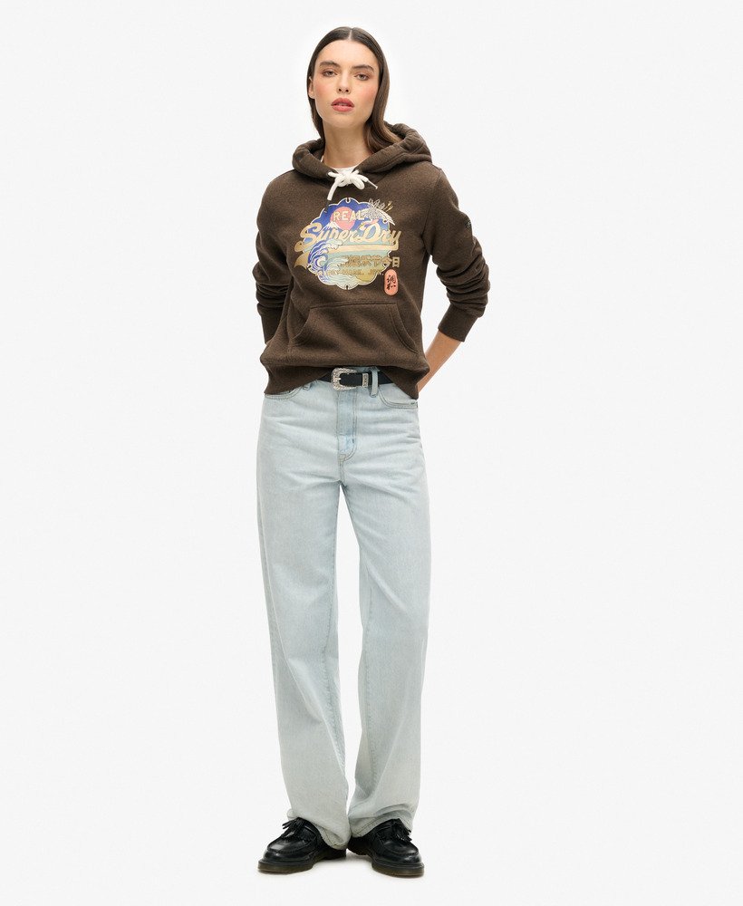 bluza z kapturem vintage logo itago w kolorze ciemnego brązu czekoladowego