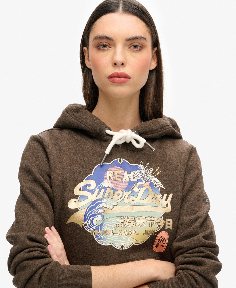 bluza z kapturem vintage logo itago w kolorze ciemnego brązu czekoladowego