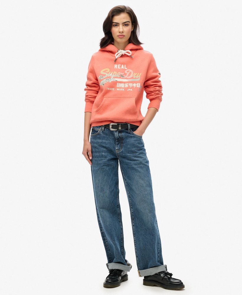 bluza z kapturem vintage logo itago w kolorze koralowym la