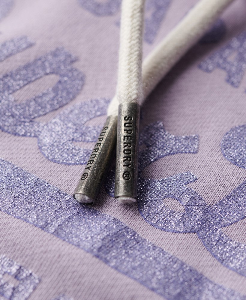 metaliczna bluza z kapturem w stylu vintage z graficznym logo w kolorze fioletowym wisteria