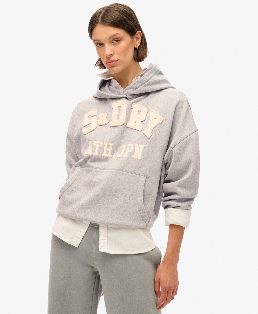 bluza z kapturem athletic essentials z aplikacją oversize w kolorze szary melanŻ