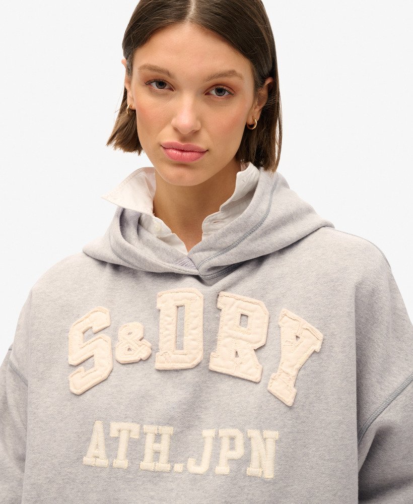 bluza z kapturem athletic essentials z aplikacją oversize w kolorze szary melanŻ