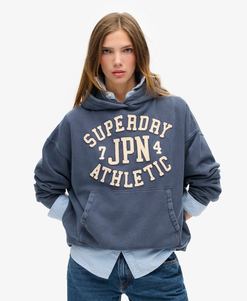 bluza z kapturem athletic essentials z aplikacją oversize w kolorze marynarskim
