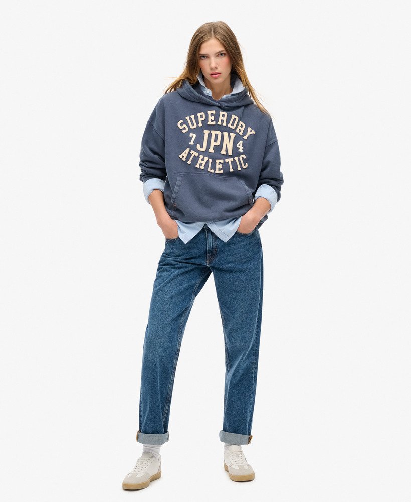 bluza z kapturem athletic essentials z aplikacją oversize w kolorze marynarskim