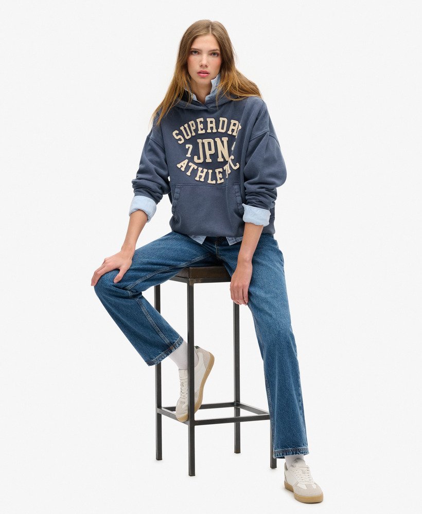 bluza z kapturem athletic essentials z aplikacją oversize w kolorze marynarskim