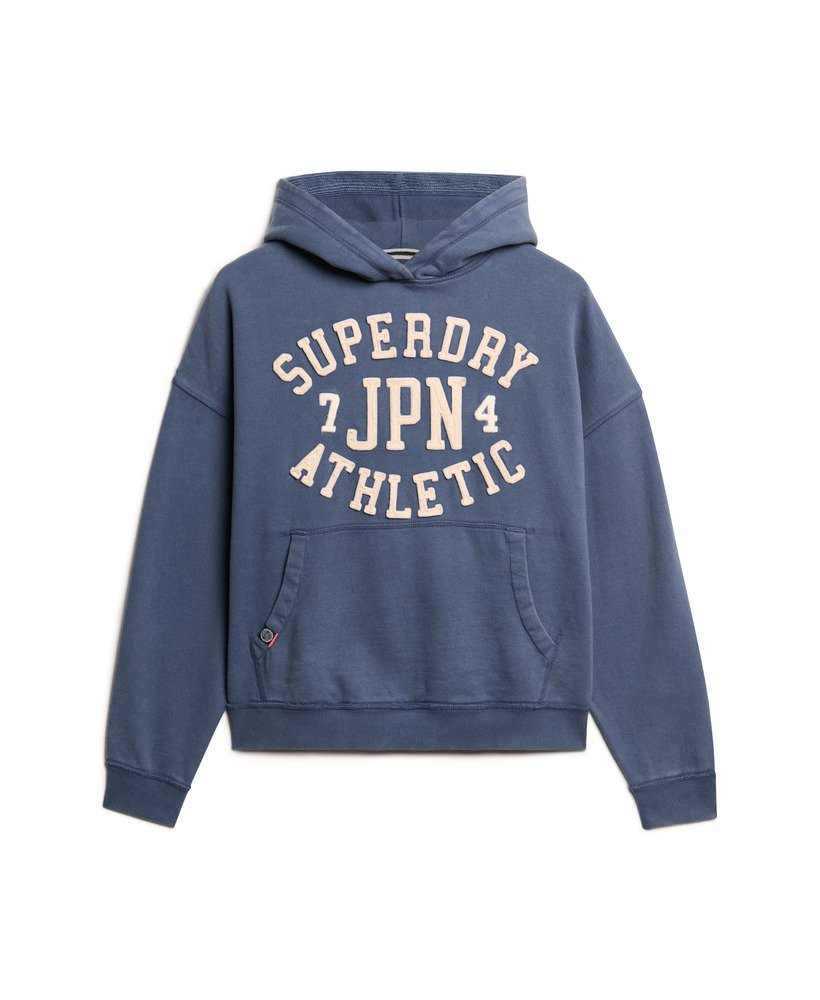 bluza z kapturem athletic essentials z aplikacją oversize w kolorze marynarskim